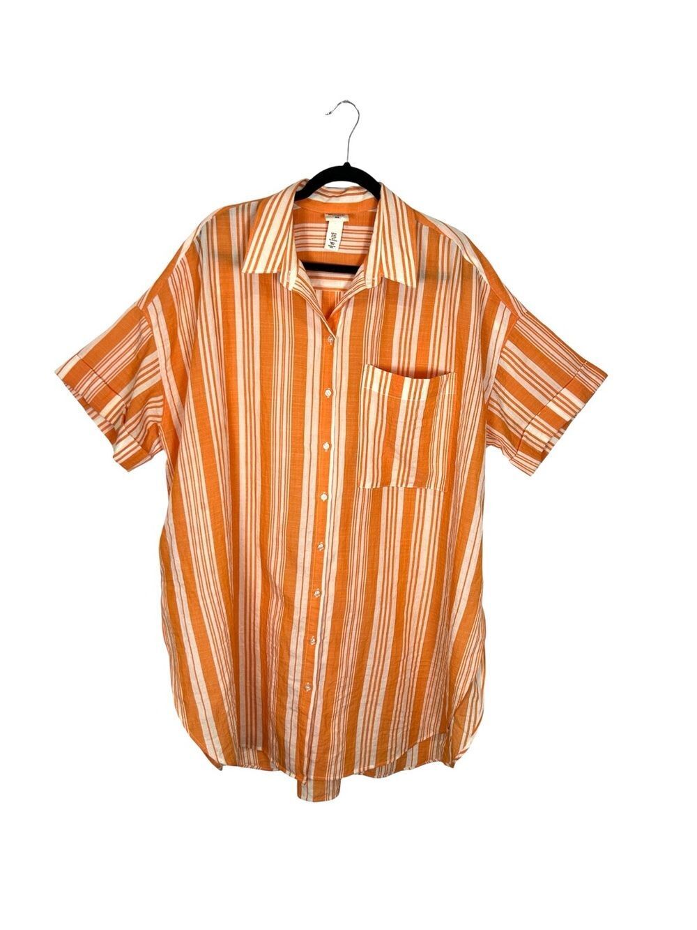 Lem Lem H&M orange white stripe short sleeve oversized shirt dress M/L